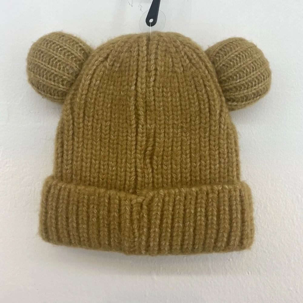 C.C. Kids Unisex Beanie W/ Ears Tan Soft Knit Ribbed Hat Neutral Beanie Baby OS - Picture 3 of 3